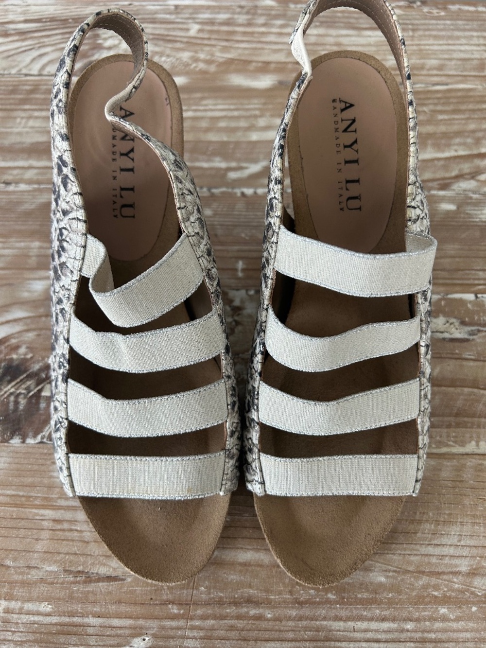NWOB Anyi Lu Multi Strap Snake Skin Designer Sandals 39/8.5-9